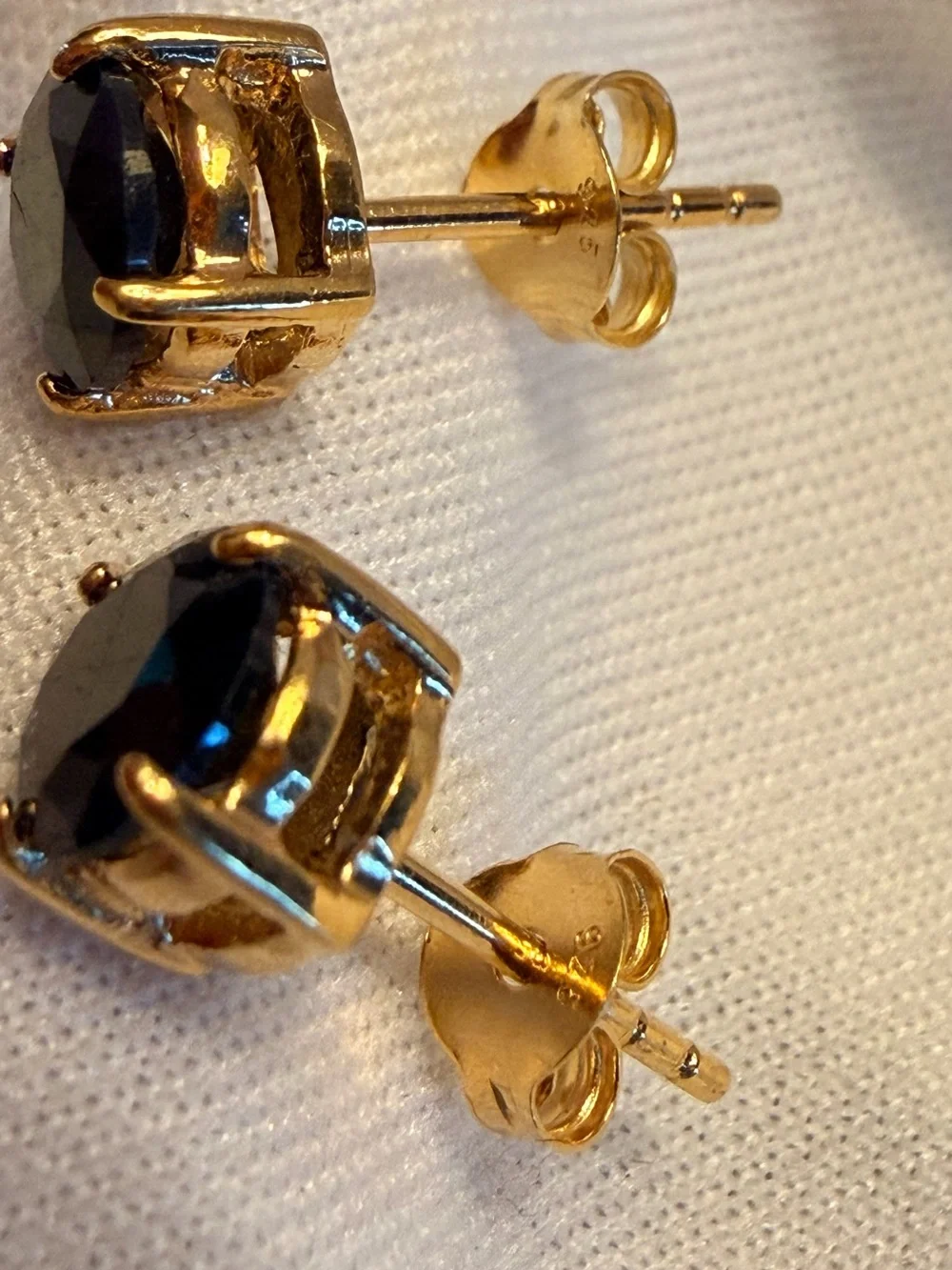 AA Black Sapphire Stud Earrings 18K Gold Over 925 Sterling Silver 0.25 CTW